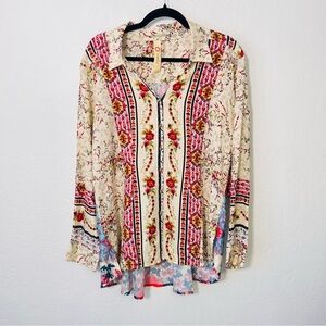 CYRENA Anthropologie Boho Linen Blend Tunic Blouse L